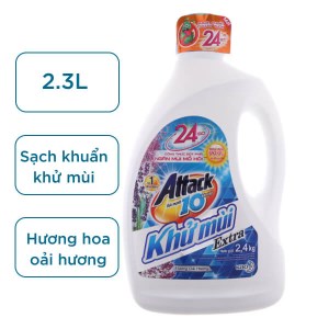 Nước giặt Attack Extra khử mùi hương hoa oải hương can 2.3 lít