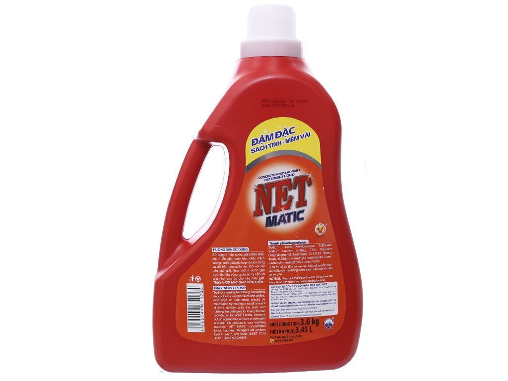 Nước giặt NET Matic đậm đặc chai 3.45 lít 3