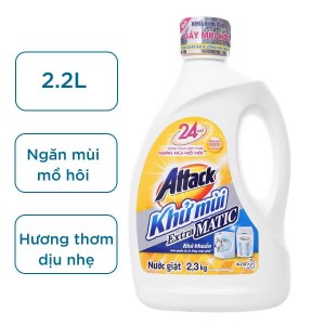 Nước giặt Attack Extra Matic ngăn mùi mồ hôi can 2.2 lít