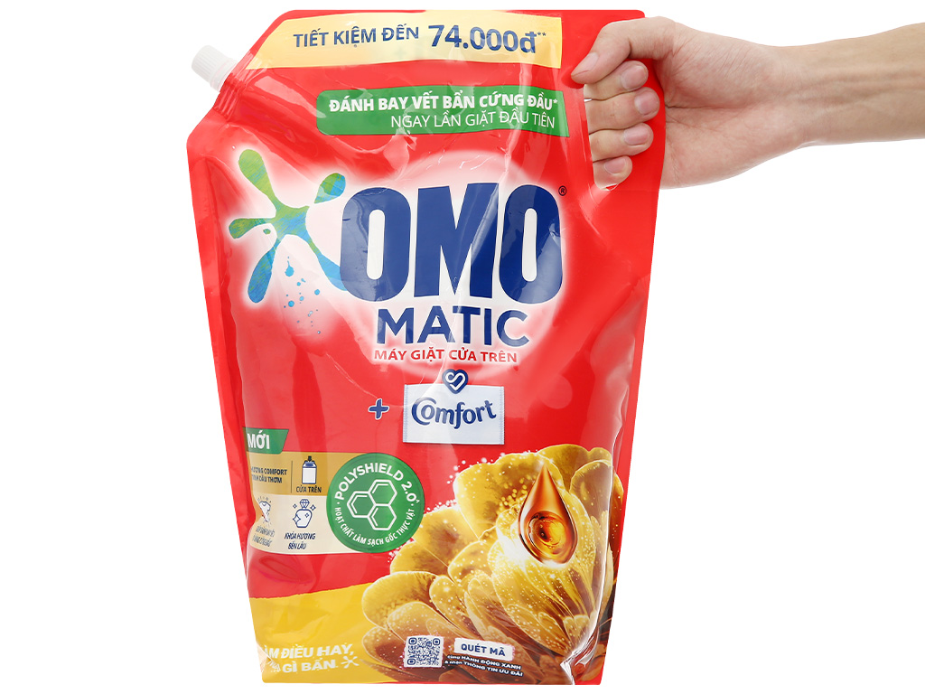 Nước giặt OMO Matic cửa trên hương Comfort tinh dầu thơm giúp quần áo sạch bẩn thơm lâu túi 3.4 lít 18