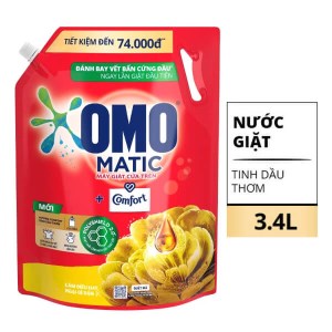 Nước giặt OMO Matic cửa trên hương Comfort tinh dầu thơm giúp quần áo sạch bẩn thơm lâu túi 3.4 lít