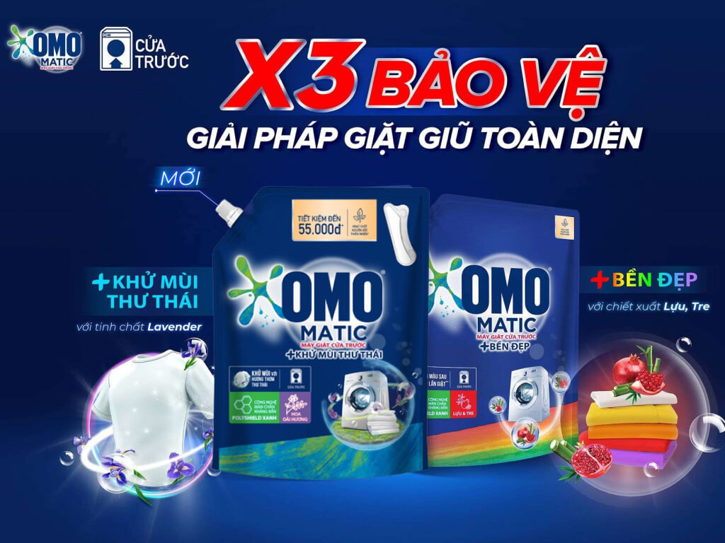 Nước giặt OMO Matic cửa trước khử mùi thư thái hương hoa oải hương túi 2.8kg 1