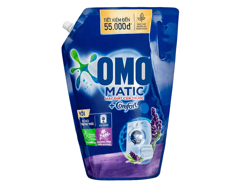 Nước giặt OMO Matic cửa trước khử mùi thư thái hương hoa oải hương túi 2.8kg 2