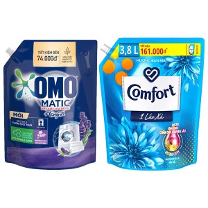 Nước giặt OMO hương oải hương 3.4 lít & nước xả Comfort hương ban mai túi 3.8 lít