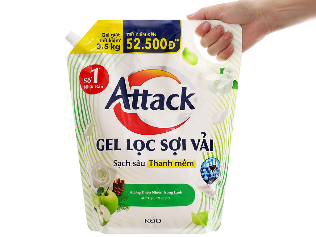 Gel giặt Attack Sạch sâu thanh mềm Hương thiên nhiên trong lành túi 3.5kg