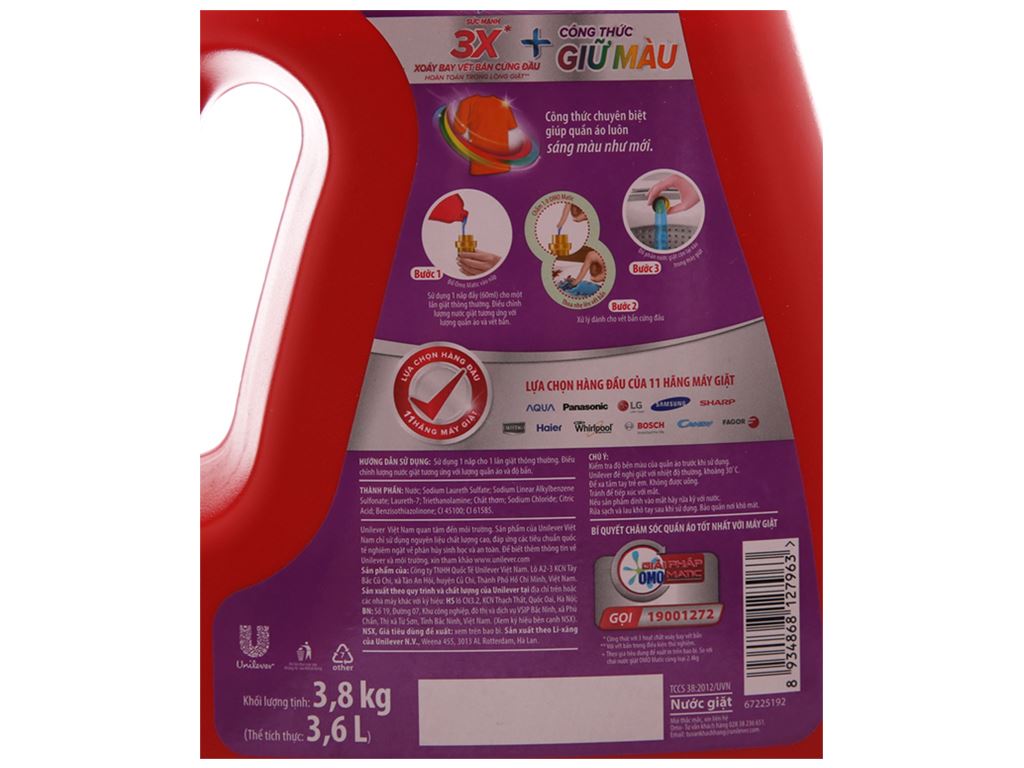 Nước giặt OMO Matic giữ màu chai 3.6 lít 3