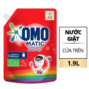 Nước giặt OMO Matic cửa trên bền màu với tinh chất lựu tre xoáy bay vết bẩn và hương thơm bền lâu túi 1.9 lít