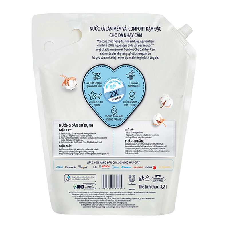Nước xả quần áo cho bé Comfort cho da nhạy cảm hương phấn dịu nhẹ túi 2.6 lít 15