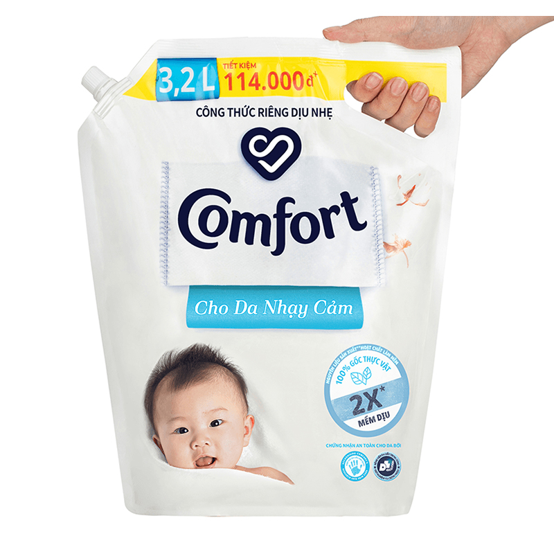 Nước xả quần áo cho bé Comfort cho da nhạy cảm hương phấn dịu nhẹ túi 2.6 lít 17