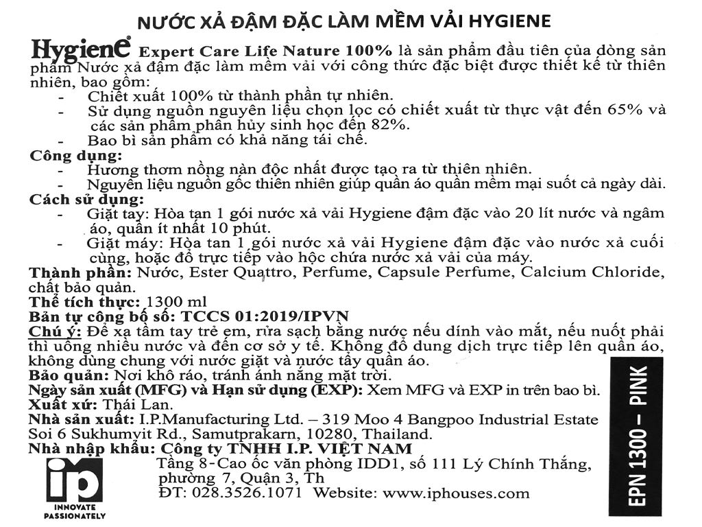 Nước xả vải Hygiene bình minh hồng 1.3 lít 3
