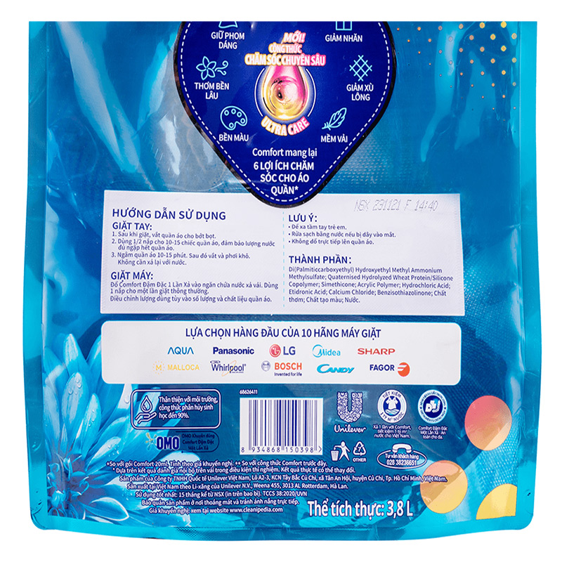 Nước xả Comfort 1 Lần Xả hương ban mai túi 2.8 lít 18