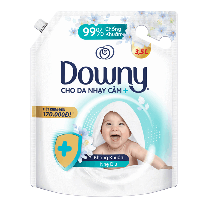 Nước xả quần áo cho bé Downy Kháng Khuẩn Nhẹ Dịu hương dịu nhẹ túi 3.5 lít-1