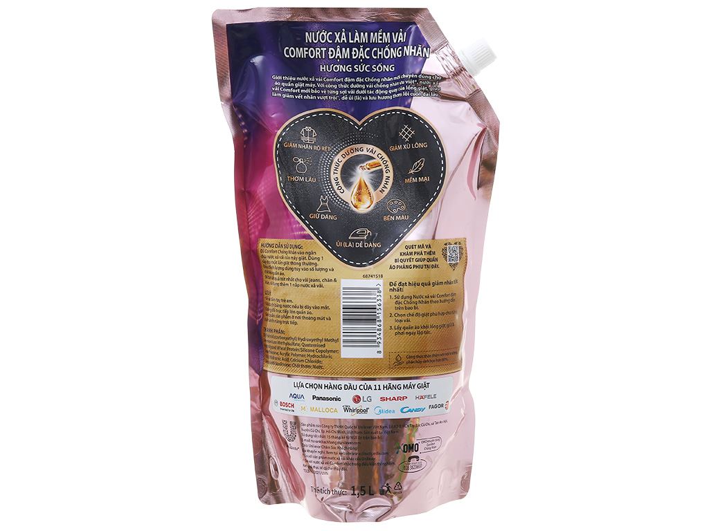 Nước xả vải Comfort đậm đặc chống nhăn hương tràn đầy sức sống túi 1.5 lít 3