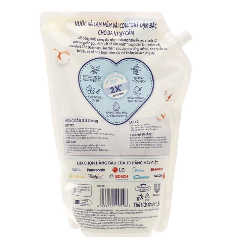 Nước xả quần áo cho bé Comfort cho da nhạy cảm hương phấn dịu nhẹ túi 2.6 lít 11