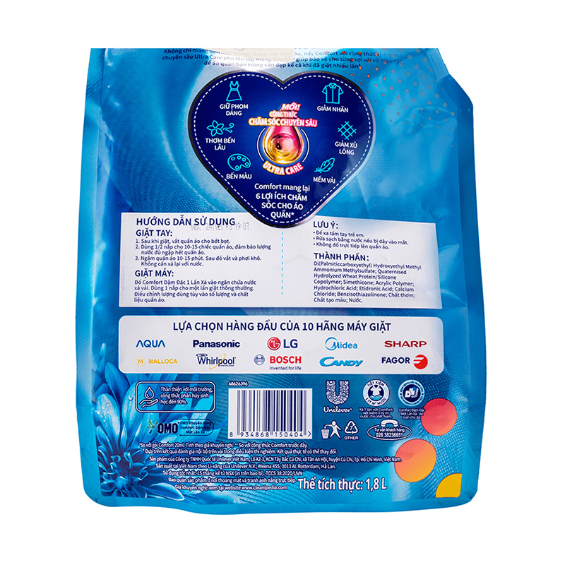 Nước xả Comfort 1 Lần Xả hương ban mai túi 2.8 lít 12