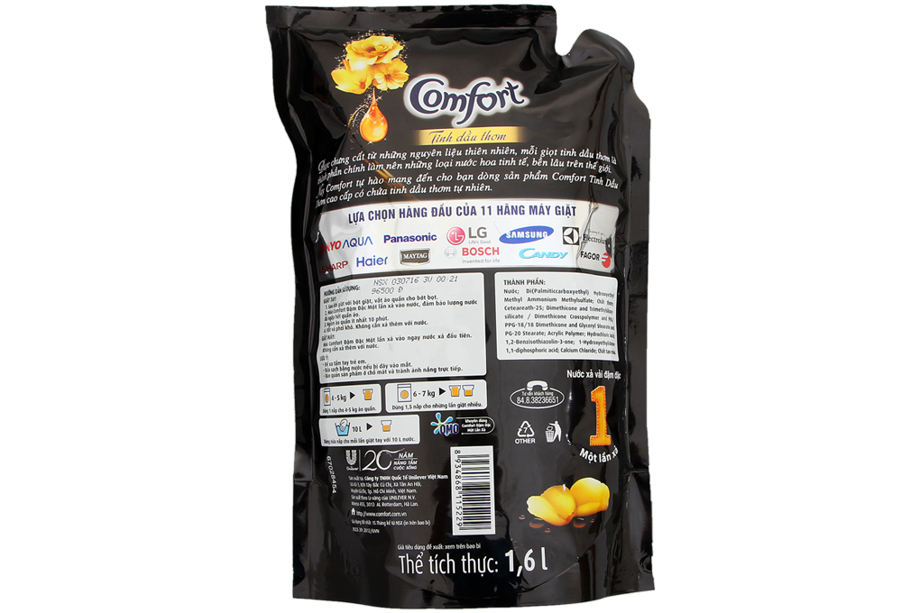 Nước xả Comfort tinh dầu thơm say đắm túi 1.6 lít