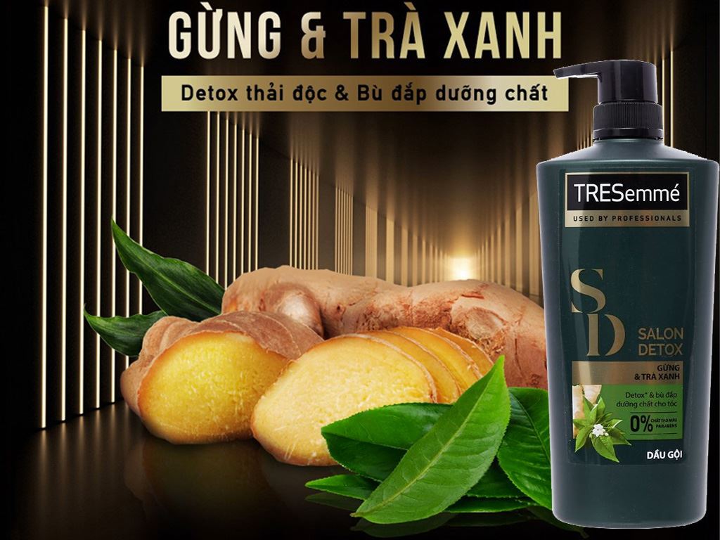 Dầu gội TRESemmé Salon Detox gừng & trà xanh dưỡng tóc chắc khỏe bóng mượt 631ml 2