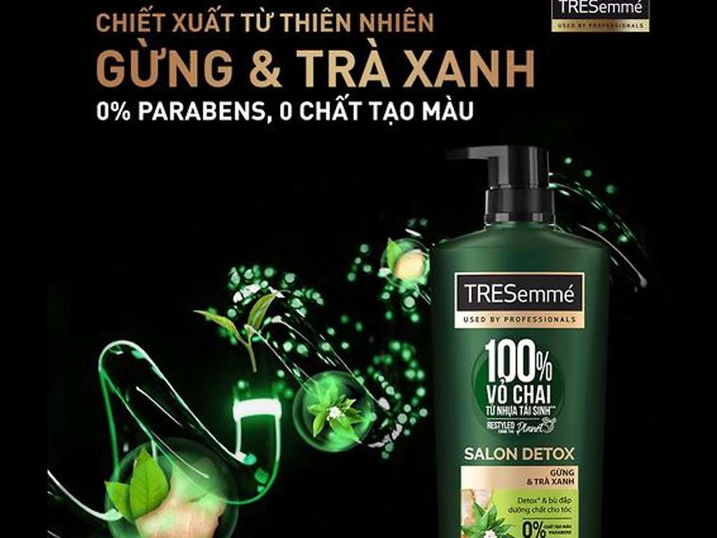 Dầu gội TRESemmé Salon Detox gừng & trà xanh dưỡng tóc chắc khỏe bóng mượt 825ml 2