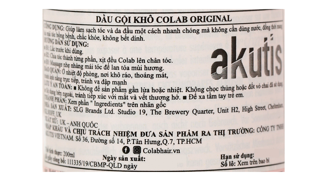 Dầu gội khô Colab Original giúp làm sạch tóc, da đầu