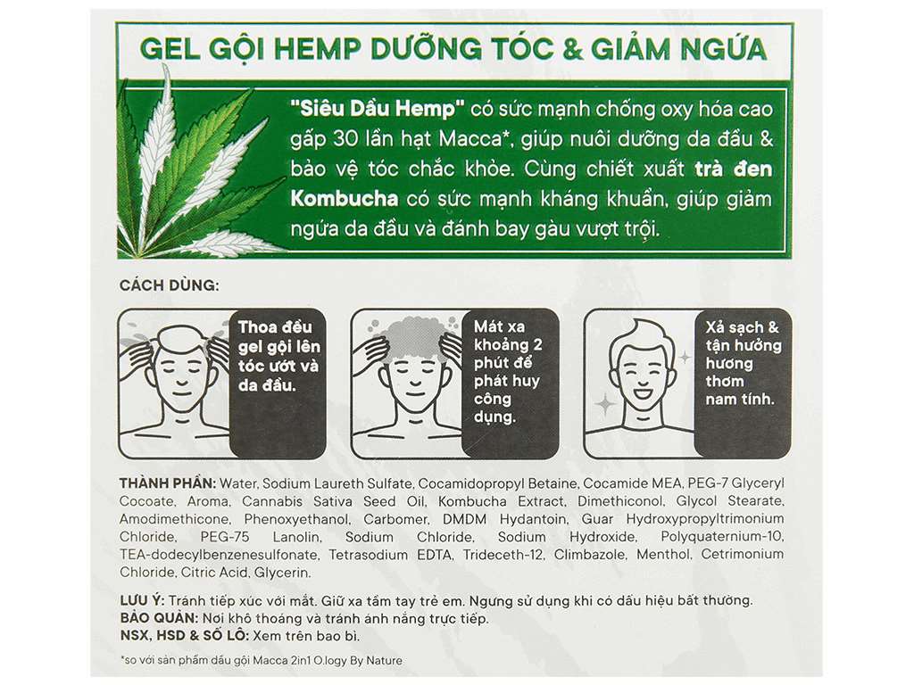 Gel dầu gội HEMP Men.O.Logy dưỡng tóc và giảm ngứa 630ml 6