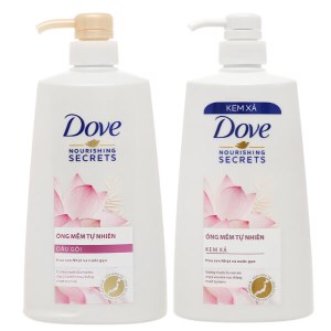Dầu gội Dove 621ml và kem xả Dove 635ml chiết xuất hoa sen nhật và nước gạo cho tóc óng mềm tự nhiên