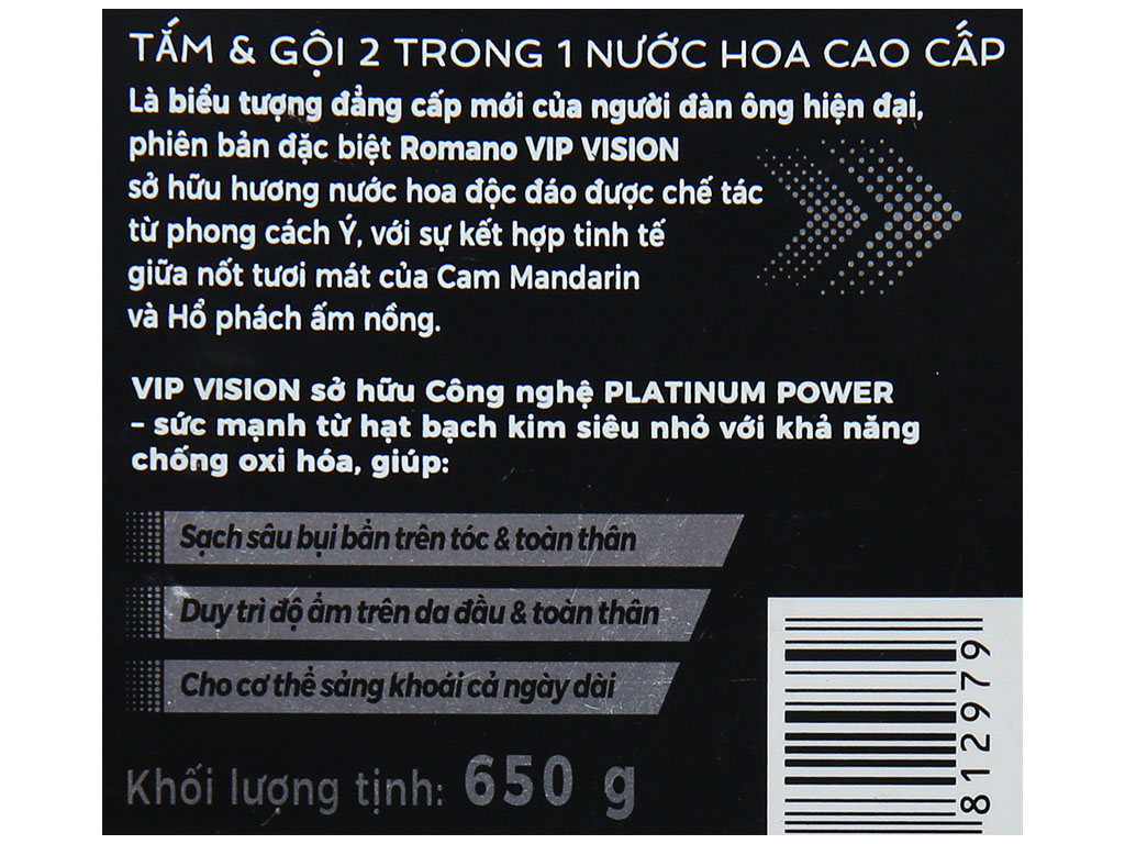 Tắm gội 2 in 1 Romano Vip Vision 650g tại Bách hóa XANH