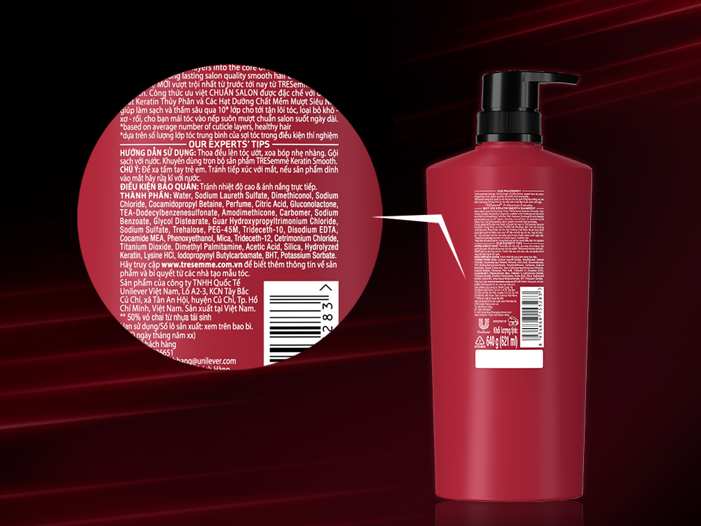 Dầu gội TRESemmé Keratin Smooth tinh dầu Argan vào nếp chuẩn salon 621ml 7