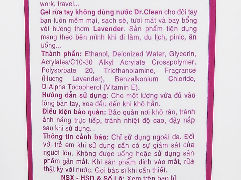 Gel rửa tay khô Dr. Clean hương lavender chai 100ml 3