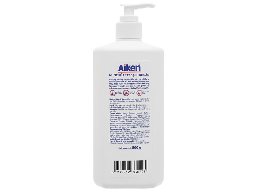 Nước rửa tay Aiken sạch khuẩn chai 500g 3