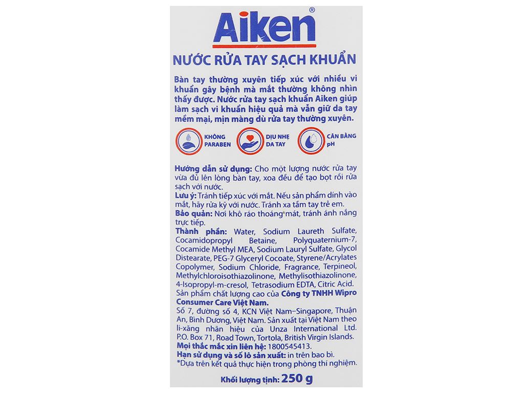 Nước rửa tay Aiken sạch khuẩn chai 250g 3