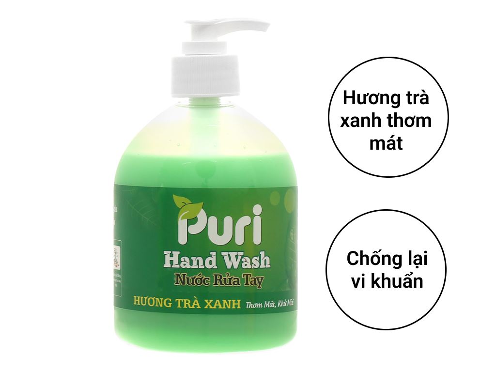Nước rửa tay Puri hương trà xanh chai 500ml 2