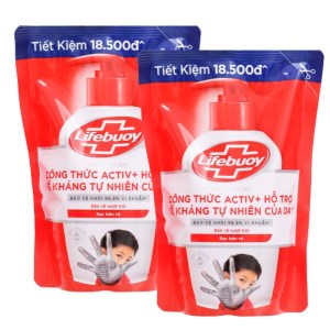 2 túi nước rửa tay Lifebuoy bạc bảo vệ túi 392ml
