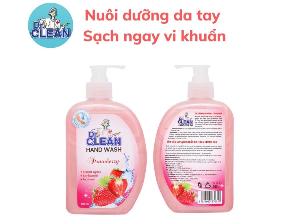 Nước rửa tay sạch khuẩn Dr. Clean hương dâu chai 500ml 2