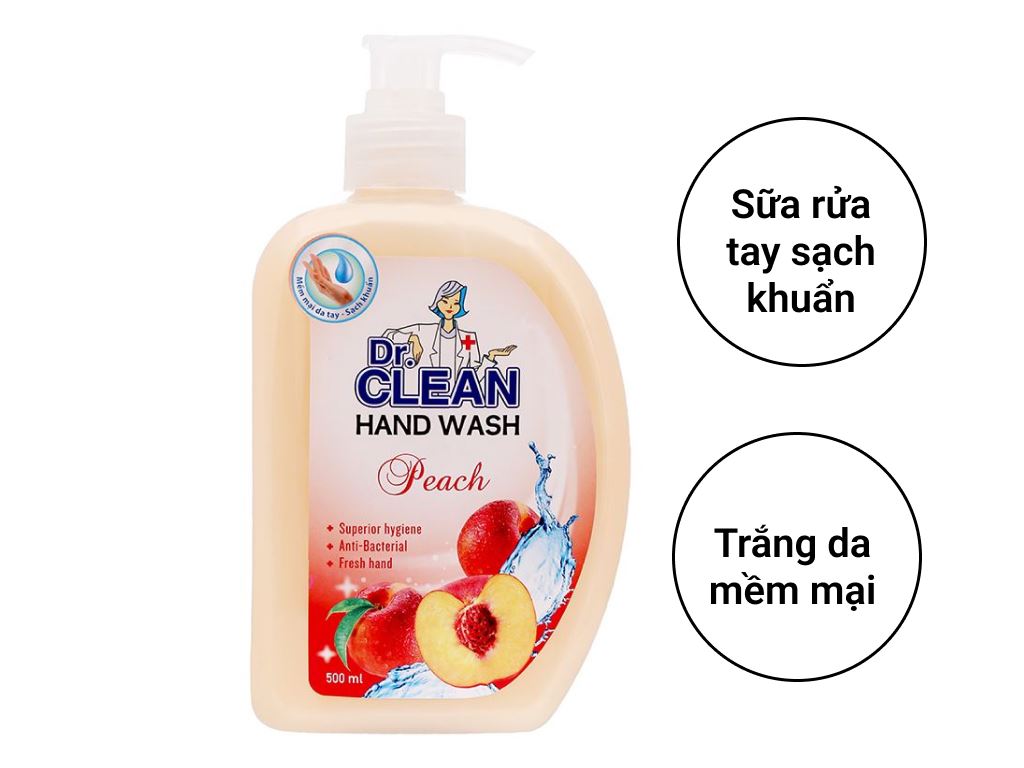 Nước rửa tay sạch khuẩn Dr. Clean hương đào chai 500ml 6