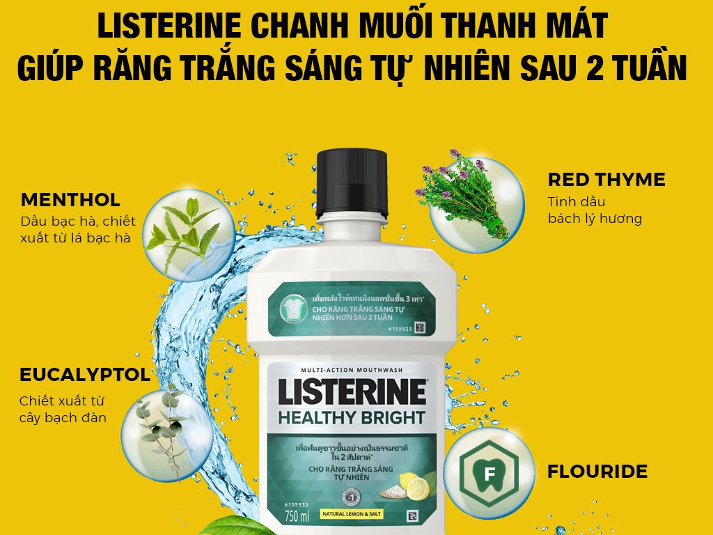 Listerine Healthy Bright 250ml có thành phần chính là gì?
