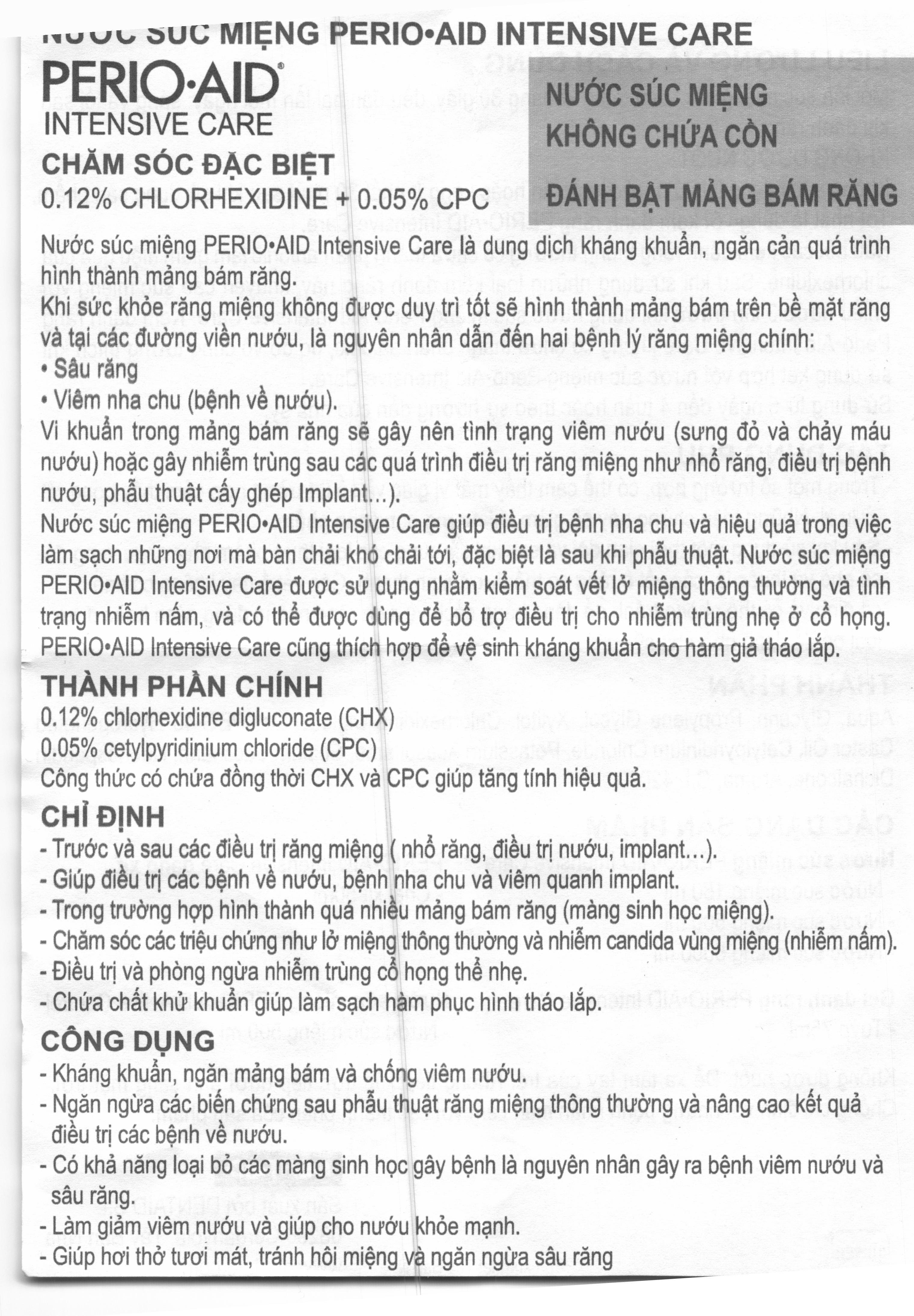 Nước súc miệng Perio-Aid Intensive Care giúp nướu răng chắc khỏe
