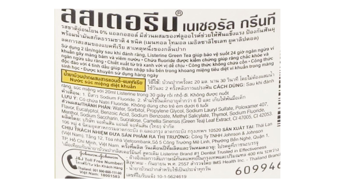 Nước súc miệng Listerine Natural Green Tea ngừa sâu răng