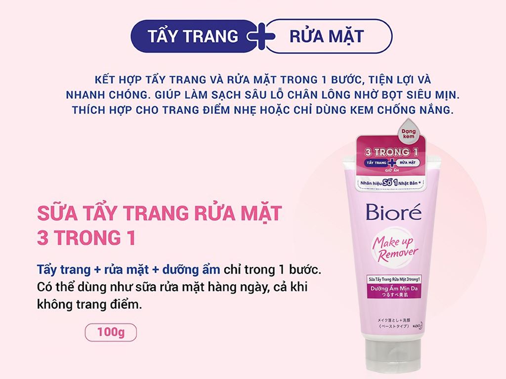 Sữa rửa mặt tẩy trang Bioré dưỡng ẩm 100g tại Bách hóa XANH