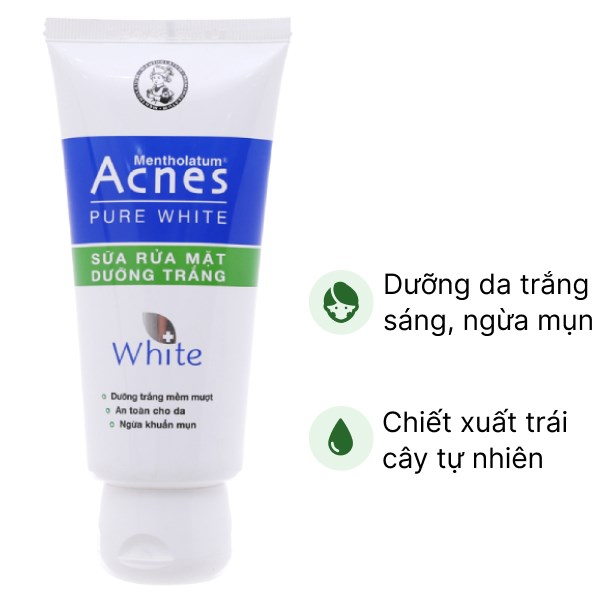 Sữa rửa mặt Acnes Pure White dưỡng da trắng sáng, ngừa mụn tuýp 100g