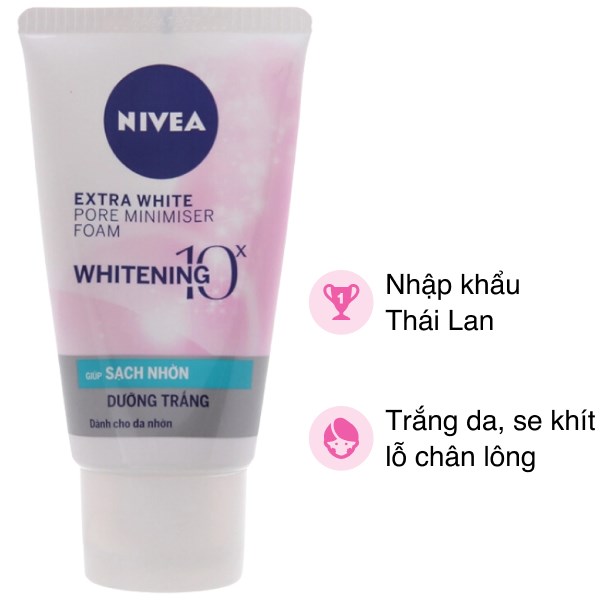 Sữa Rửa Mặt Trắng Da Và Se Khít Lỗ Chân Lông Cho Da Dầu Nivea Extra White 50G