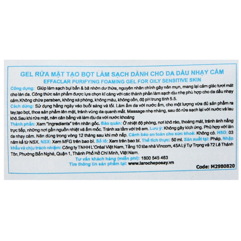 Gel rửa mặt La Roche-Posay Effaclar Purifying Foaming cho da dầu, nhạy cảm tuýp 50ml - 15