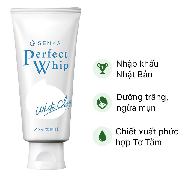 Sữa rửa mặt Senka Perfect White Clay đất sét trắng sạch sâu tuýp 120g