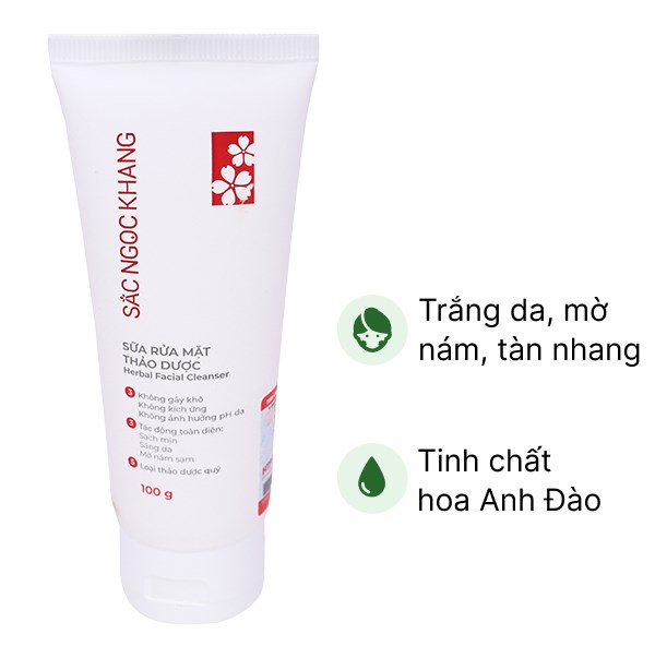 Sữa rửa mặt thảo dược Sắc Ngọc Khang giúp da trắng sáng, mờ sạm nám