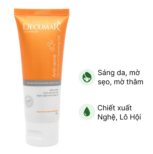 Gel rửa mặt Decumar Anti-acne Oil Control giảm nhờn cho da mụn tuýp 50g