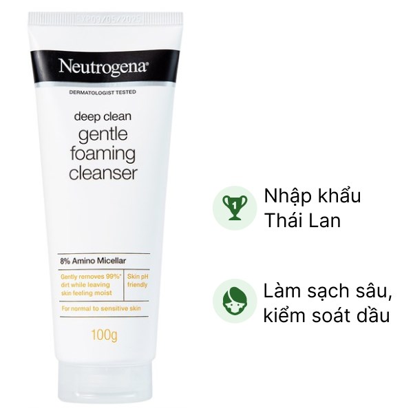 Sữa rửa mặt Neutrogena Deep Clean Foaming kiểm soát dầu