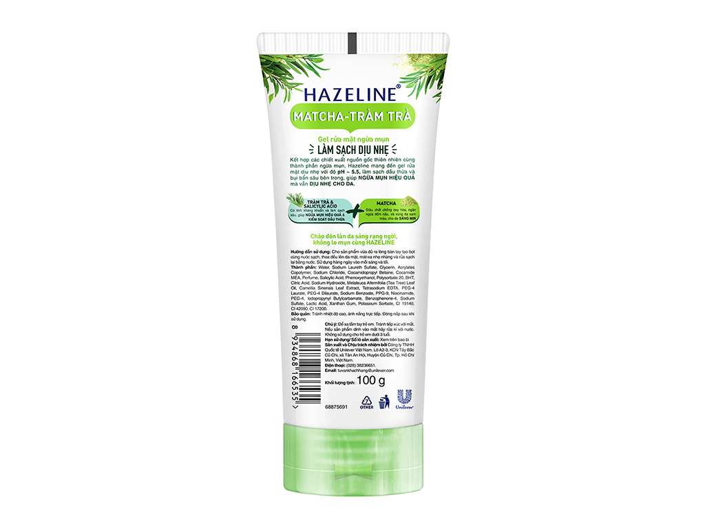 Thành phần thiên nhiên trong hazeline sữa rửa mặt matcha tràm trà