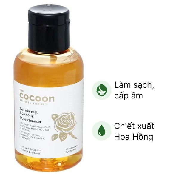 Gel rửa mặt Cocoon hoa hồng làm sạch và cấp ẩm chai 140ml