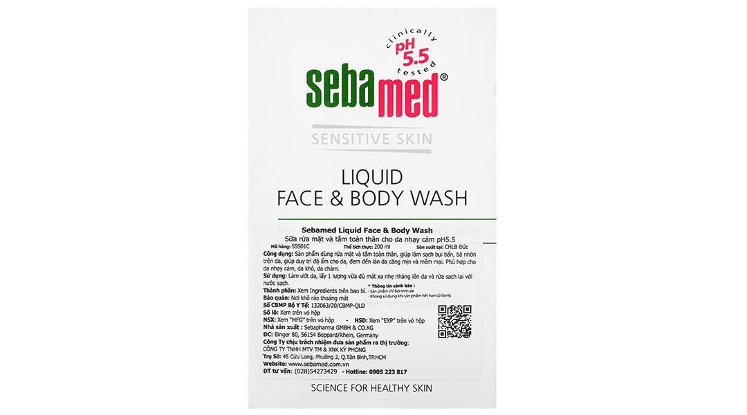 Sữa rửa mặt và tắm SebaMed cho da nhạy cảm pH 5.5