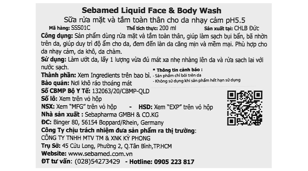 Sữa rửa mặt và tắm SebaMed cho da nhạy cảm pH 5.5