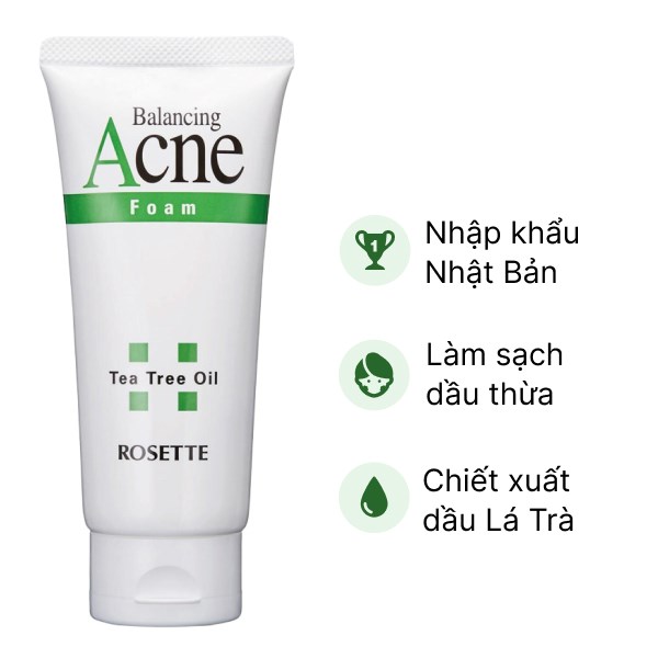 Sữa rửa mặt Rosette Acne Balancing Foam cho da mụn, da nhạy cảm tuýp 120g